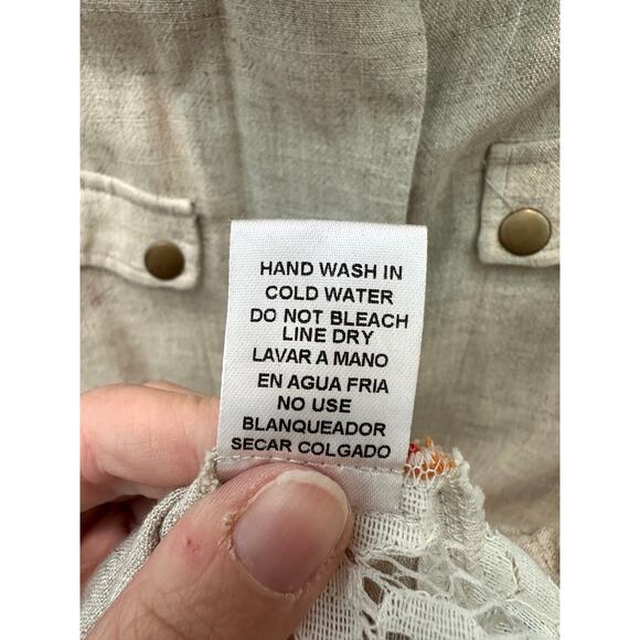 ENTRO | Beige Linen Blend Embroidered Back Utility Vest | Medium - Picture 9 of 9